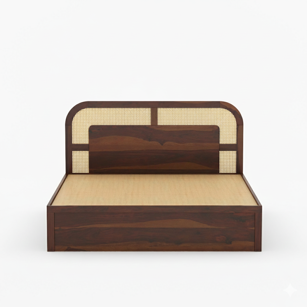 Hester Solid Sheesham Wood Cane Bed – Multiple Sizes & Storage Options