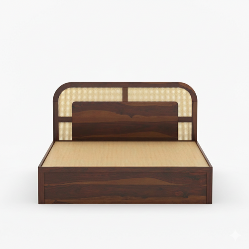 Hester Solid Sheesham Wood Cane Bed – Multiple Sizes & Storage Options