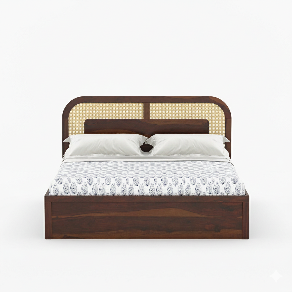 Hester Solid Sheesham Wood Cane Bed – Multiple Sizes & Storage Options