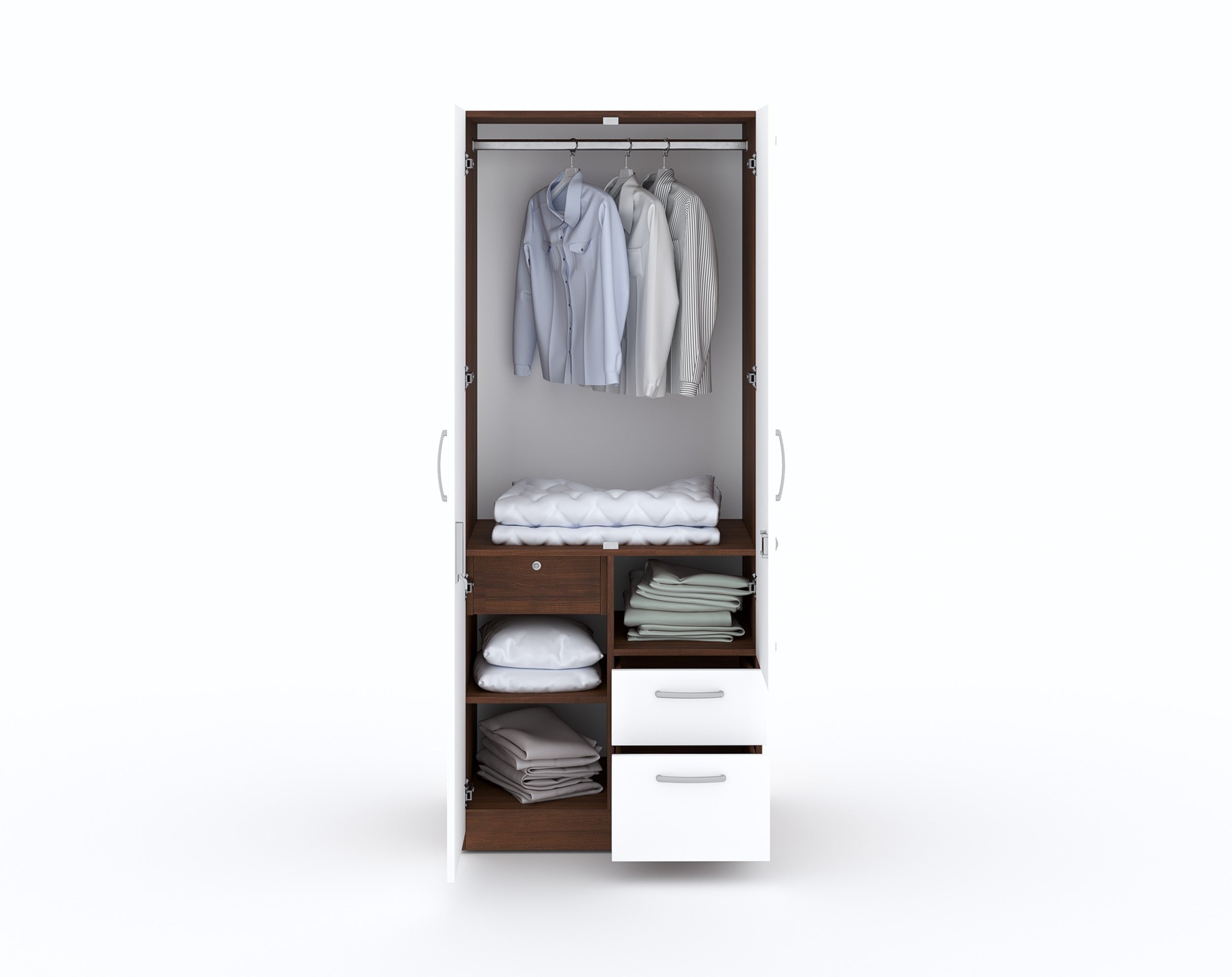 Markon 2 Door Wardrobe with Mirror – White & Walnut Finish