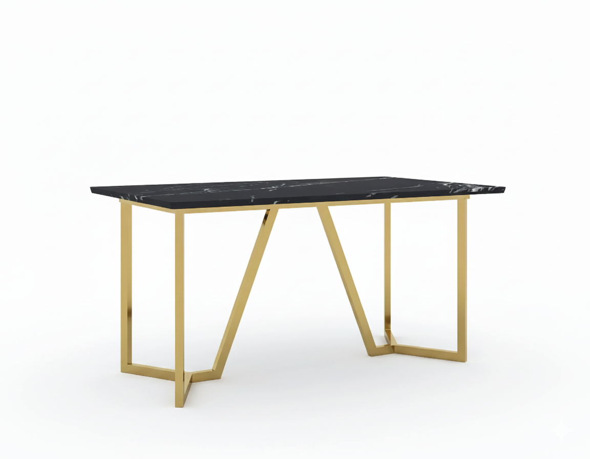 Olzaa Dining Table with Black Engineered Marble Top – 4 Seater | Woodon India