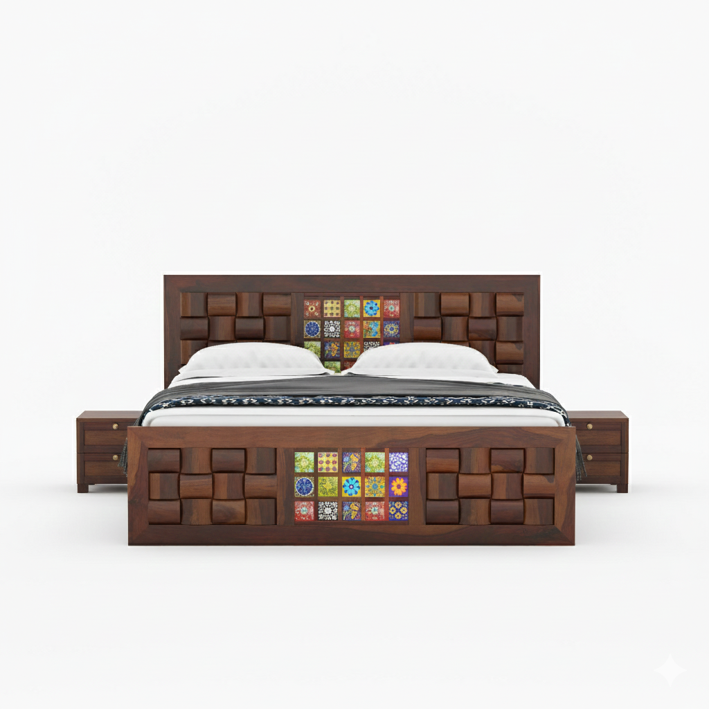 Josy Sheesham Wood Bed – King & Queen Size (Non Storage) | Woodon India